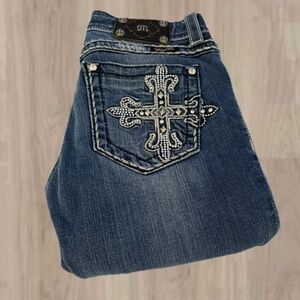Miss Me Blue Boot Cut Jeans with Silver Embellishments